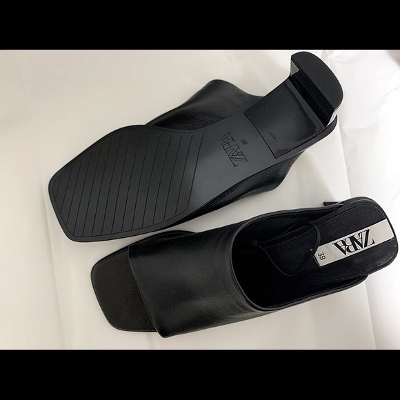Zara TRF black leather minimalist heeled mules NWT - Picture 6 of 7